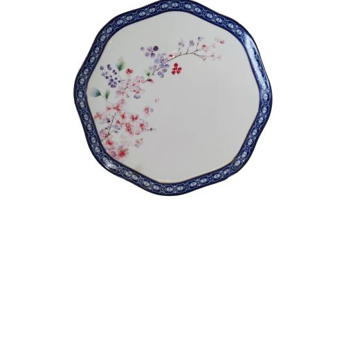 Blue Border Floral Silhouette Plate