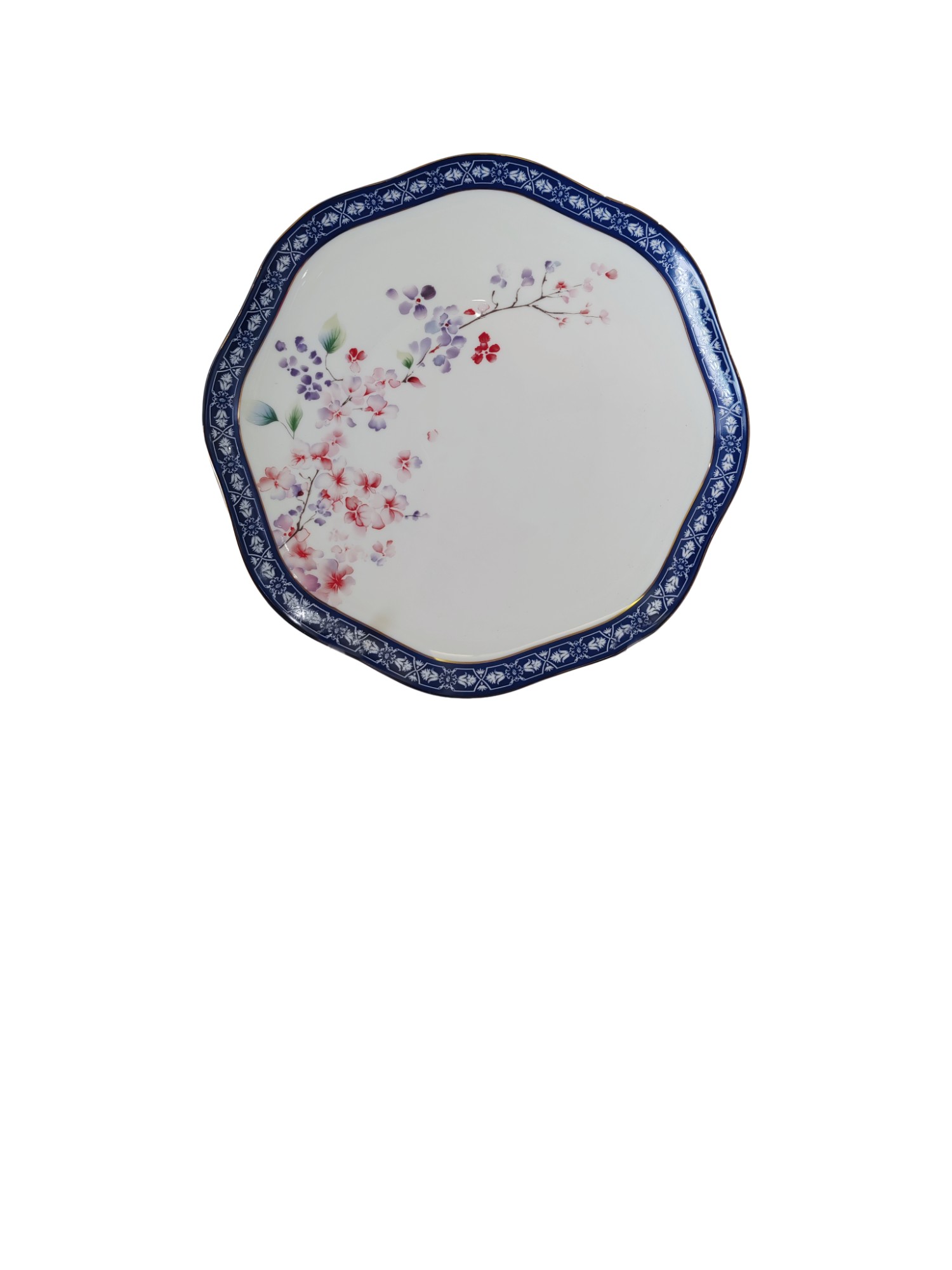 Blue Border Floral Silhouette Plate