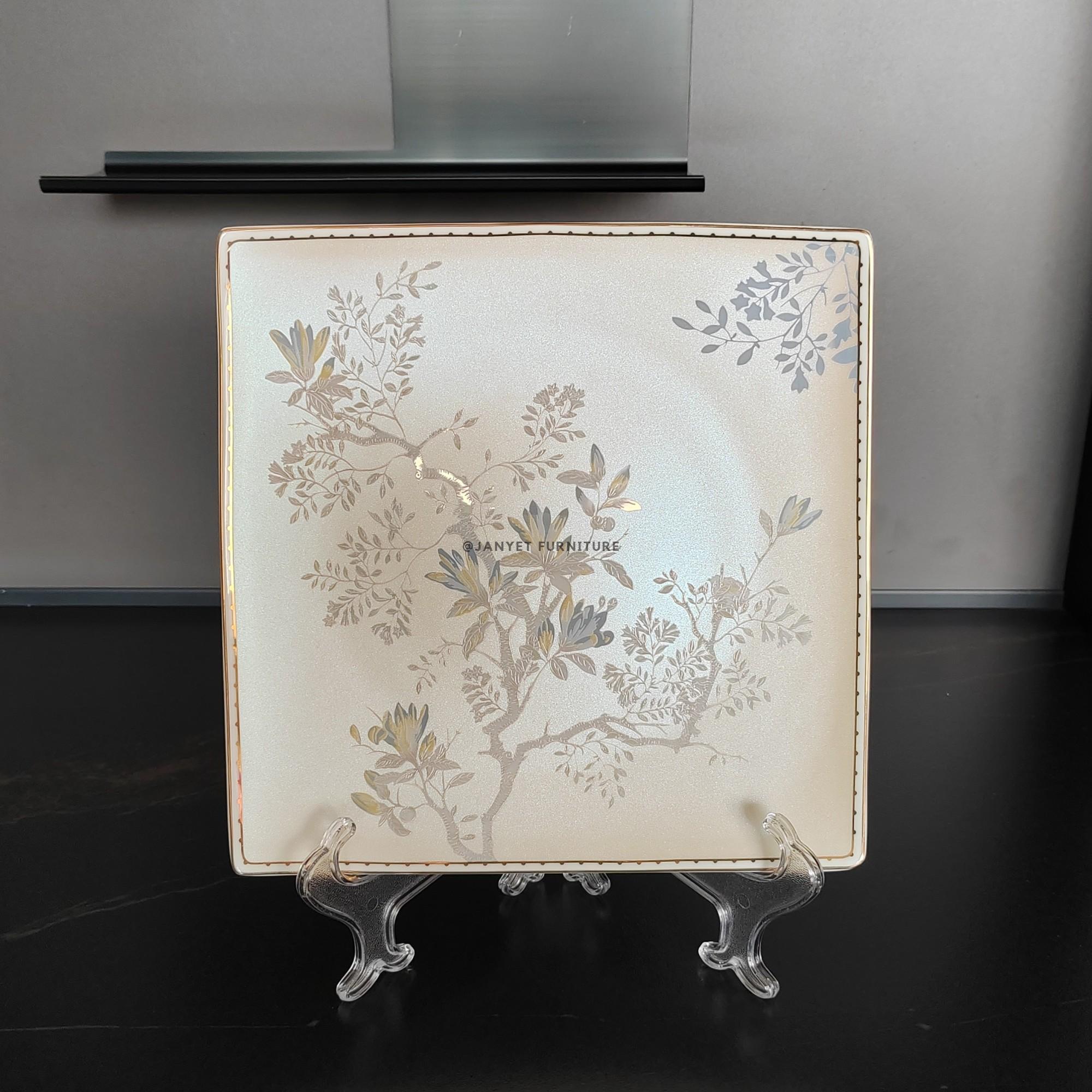 Gilded Branch Silhouette Square Plate
