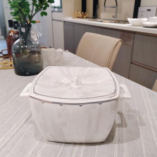 Silver Lace Embossed Square Soup Tureen
