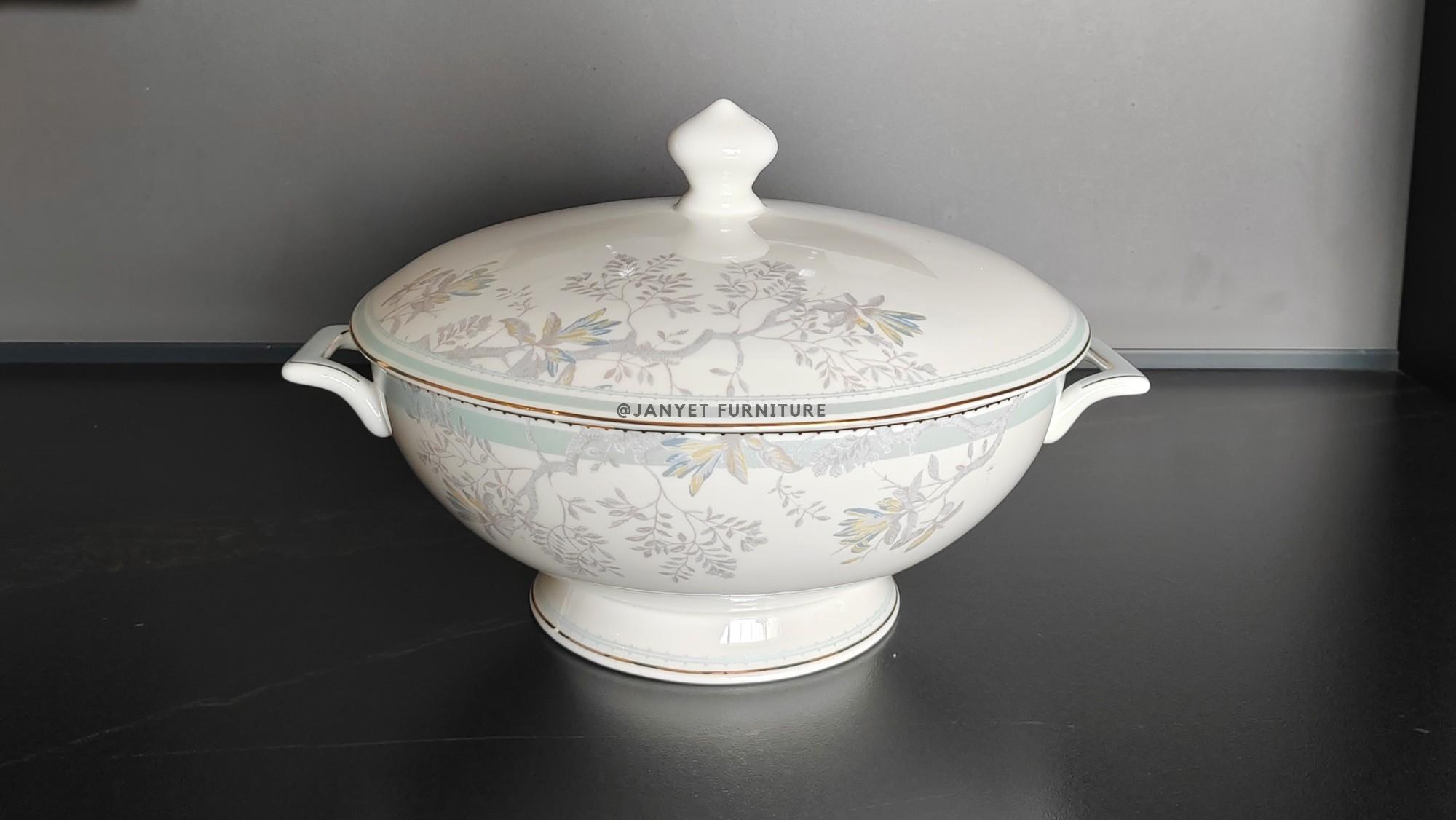 Light Blue Floral Soup Tureen with Gold Trim