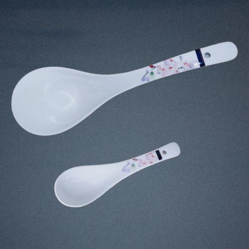 Cherry Blossom & Cobalt Blue Ceramic Soup Spoon Pair